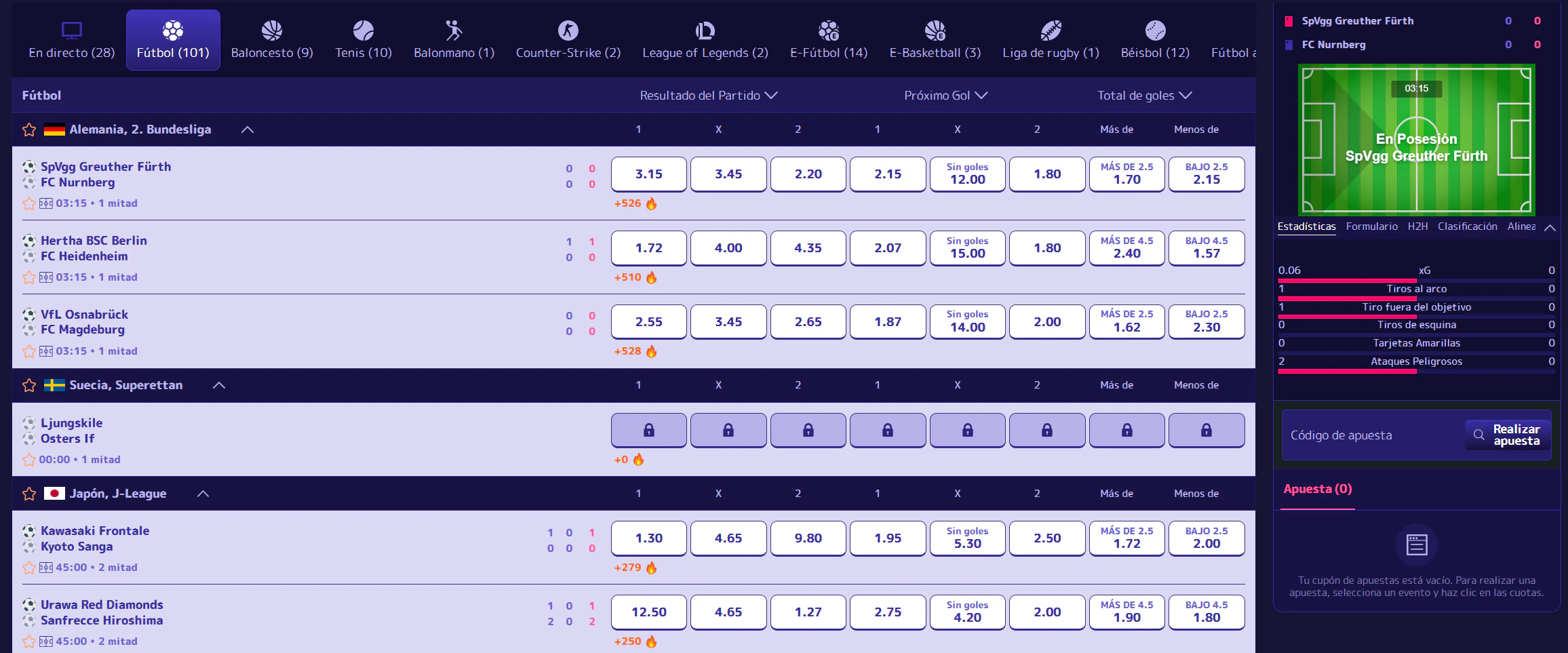Apuestas deportivas y eSports en Alf Casino