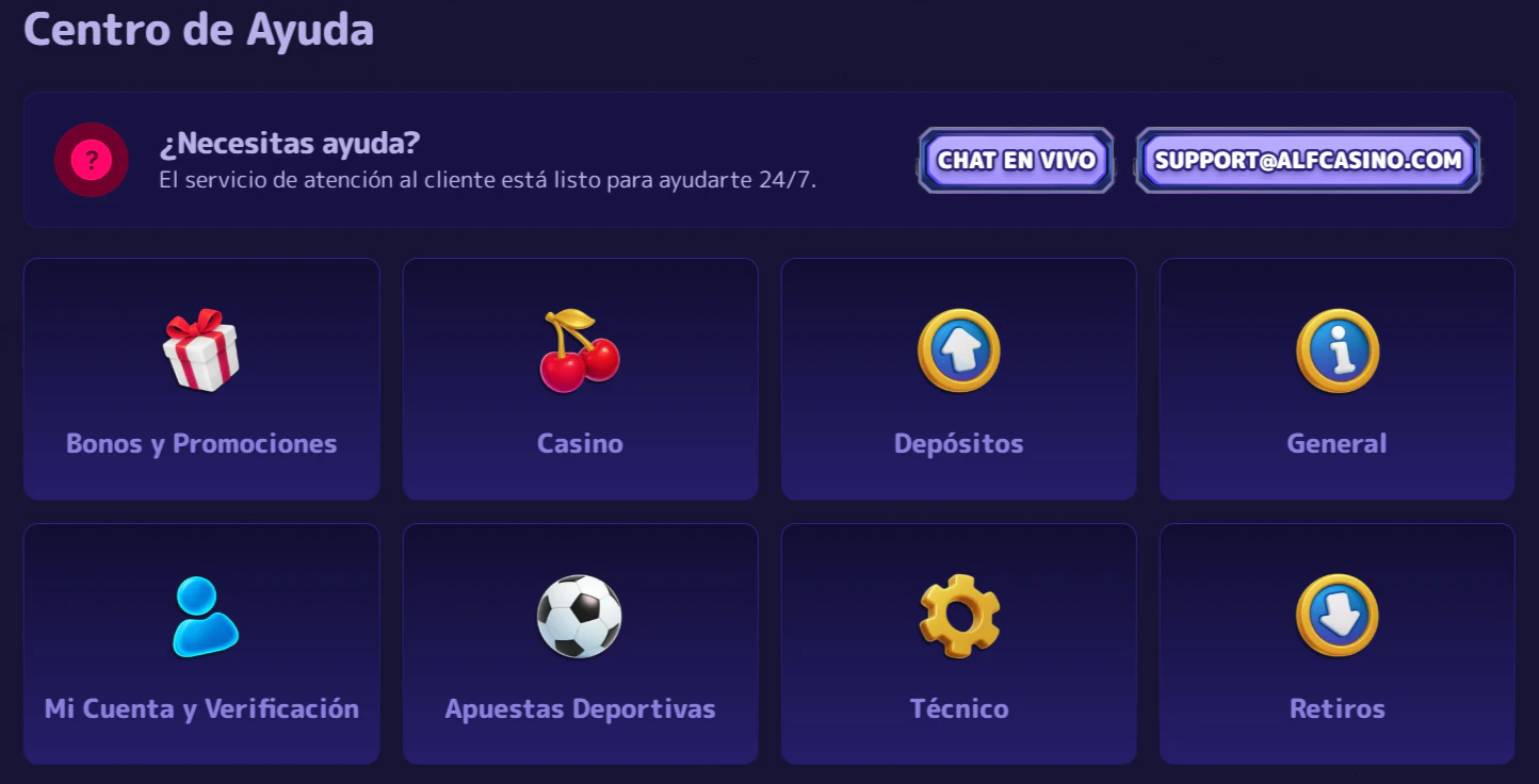 Atención al cliente en Alf Casino