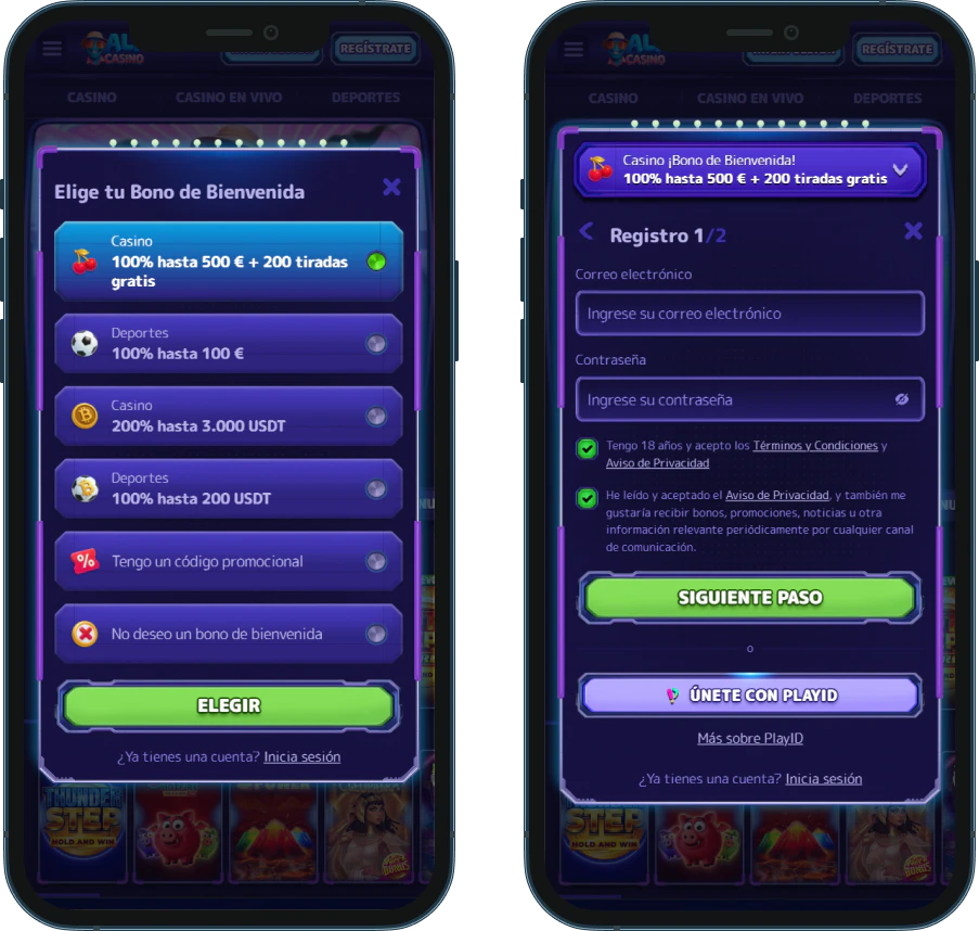 Registro y acceso a la cuenta en Alf Casino