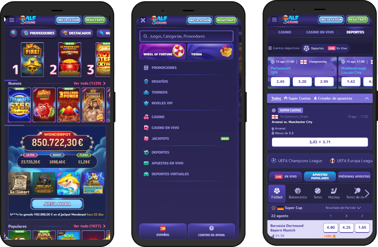 Versión móvil de Alf Casino